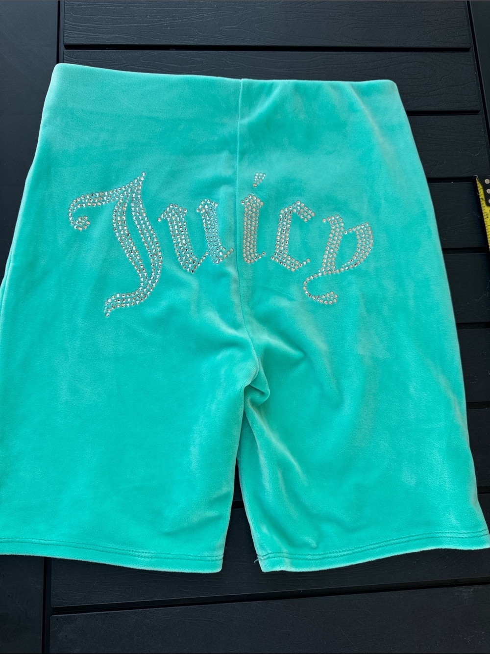 Juicy Couture Teal Velour Shorts with Rhinestone Logo